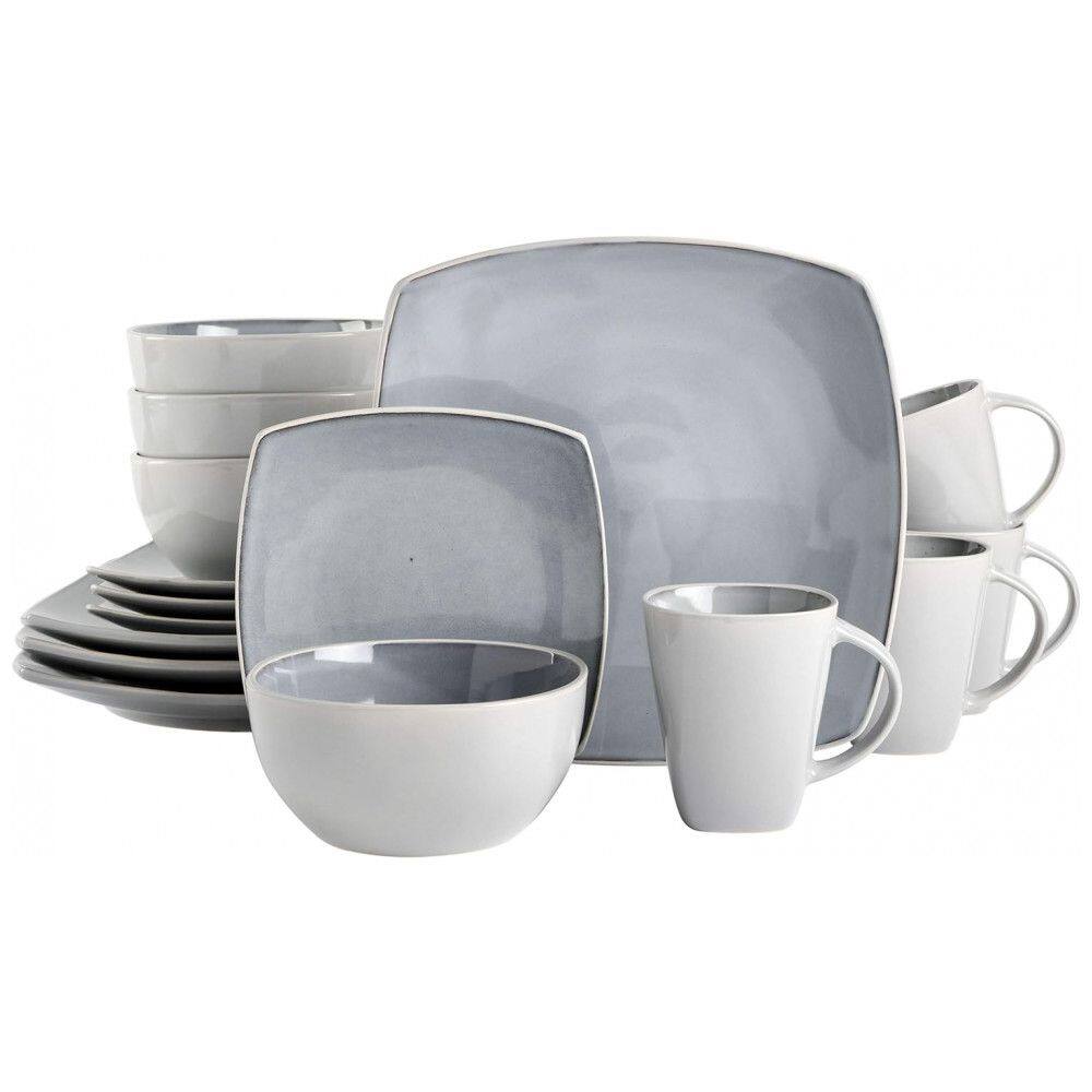 Aparelho de Jantar com 16 Peças em Cerâmica, Serve 4 Pessoas, Gibson Elite Soho, Cinza Claro