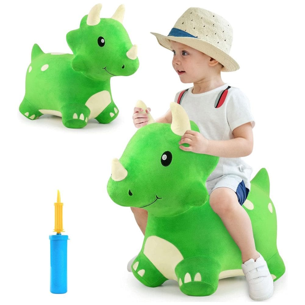 Brinquedo de Pelúcia Triceratops Saltitante para Crianças Acima de 3 Anos, iPlay, iLearn, Verde