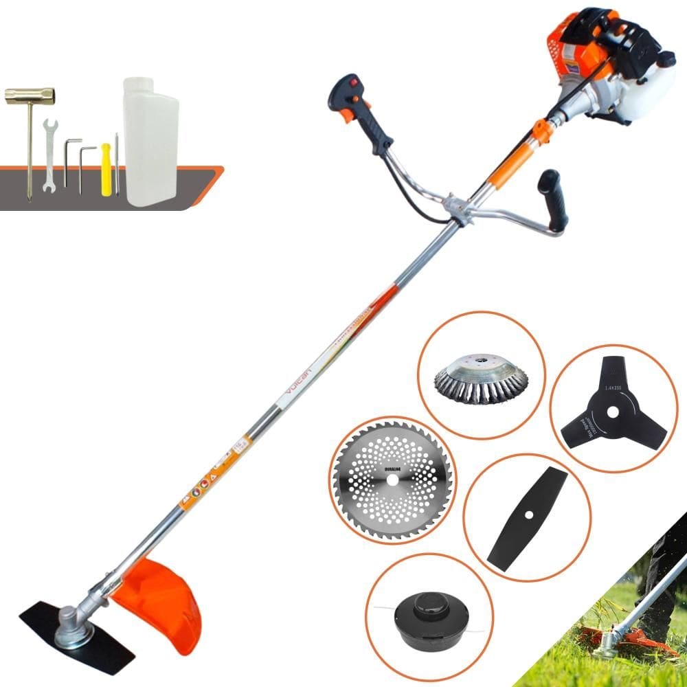 Roçadeira À Gasolina Vulcan VR430S 43cc 2T 1,7HP de Potência Com 5 Opções de Corte Com Carretel Nylon + 3 Facas + Escova de Aço Para Pavers e Concreto
