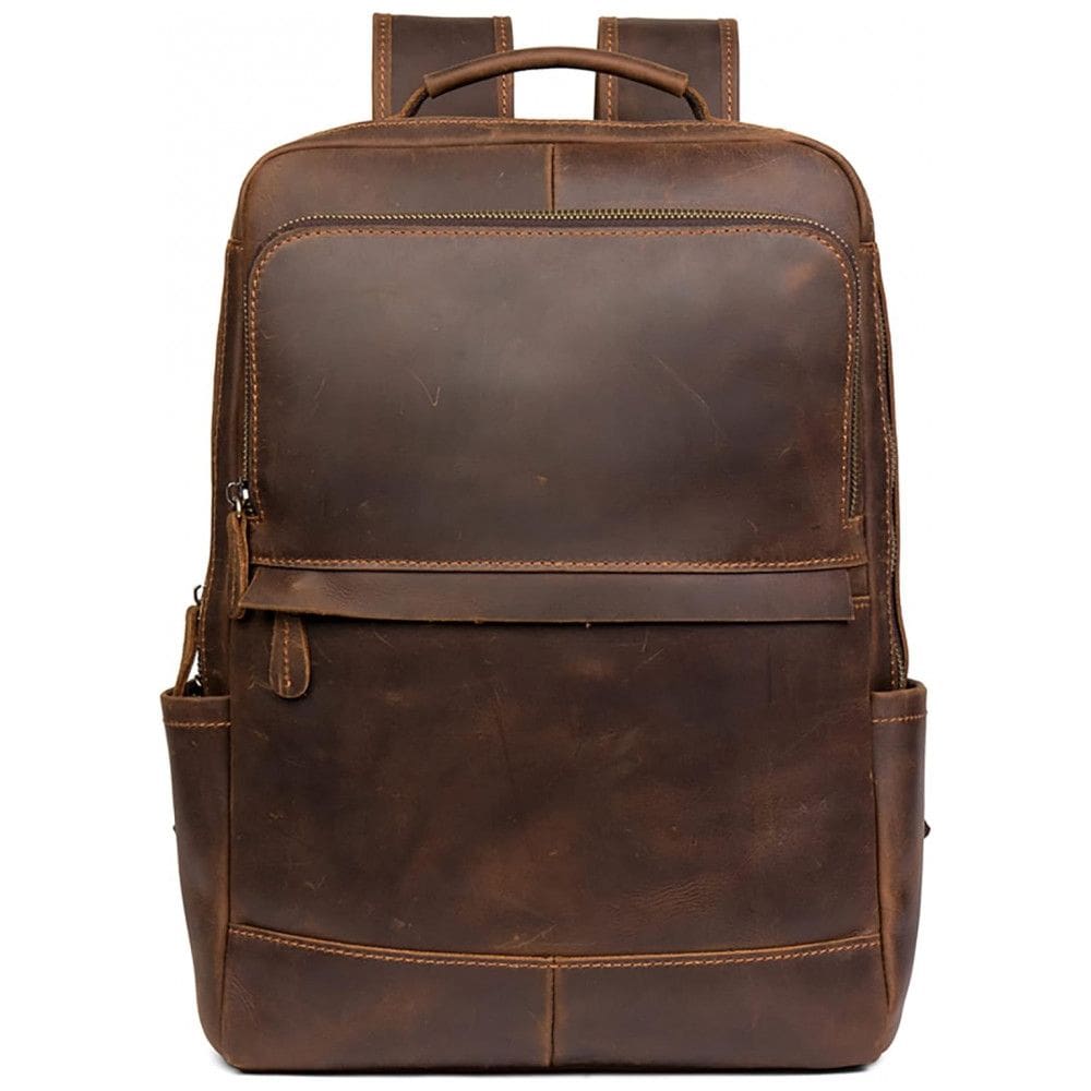 Mochila Masculina para Laptop de Couro, PAHVRION, Marrom