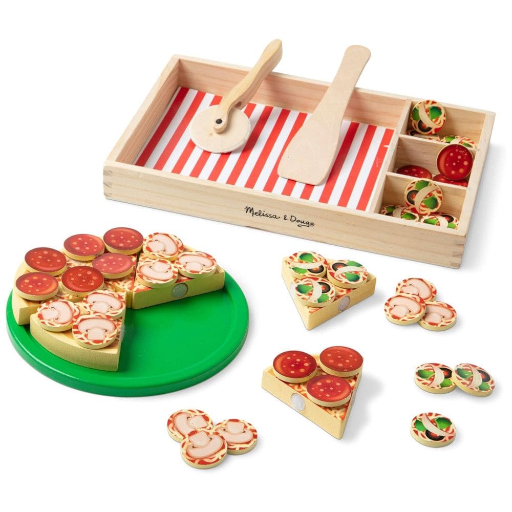 Kit Pizzaria Infantil de Madeira com 36 Coberturas e Cortador para Crianças Acima de 3 Anos, Melissa & Doug
