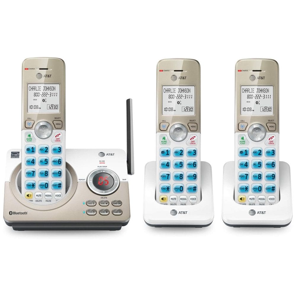 Telefone sem fio, com Bluetooth e bloqueio de chamadas, 3 unidades, preto, ATT DL72319, Branco