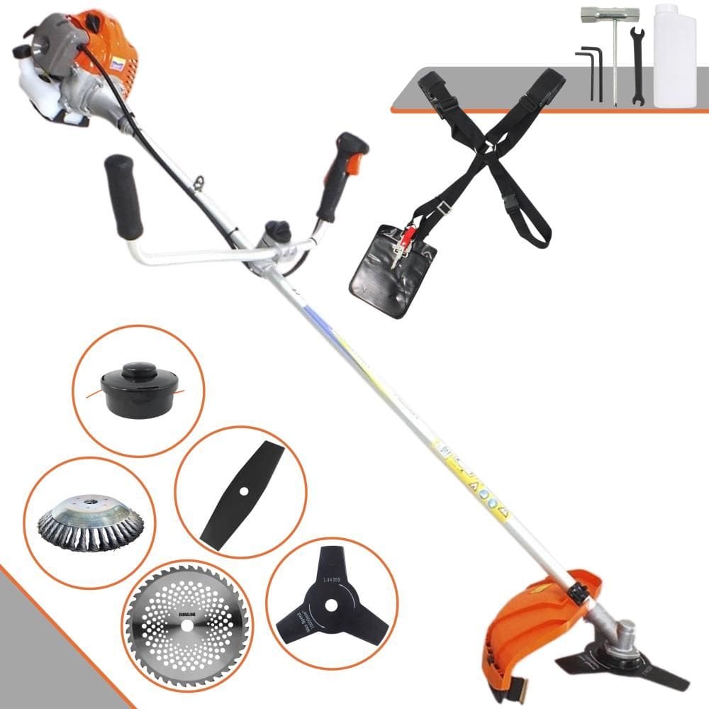 Roçadeira Aparador de Grama À Gasolina VR430P 43cc 1,7HP Com Carretel e Faca 2 Pontas + Faca 3 Pontas, Faca 40 Dentes de Vídea e Disco Escova de Aço