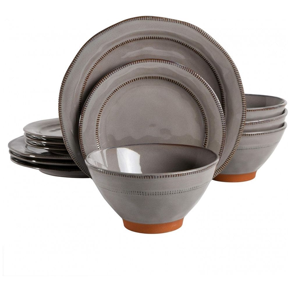 Aparelho de Jantar com 12 Peças em Cerâmica e Esmalte Reativo, Gibson Elite Terranea, Cinza