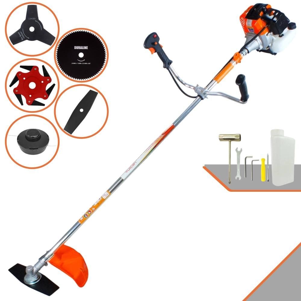Roçadeira À Gasolina Vulcan VR430S 43cc 2T 1,7HP 5 Em 1 Com Carretel de Nylon + Lâmina 2 Pontas + Lâmina 3 Pontas + Lâmina 6 Pontas + Lâmina 80 Dentes