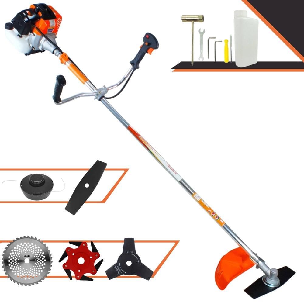 Roçadeira Completa À Gasolina Vulcan VR430-S 1,7HP 43cc 10.000rpm Com Carretel de Nylon e Facas 2 Pontas + 3 Pontas + 6 Pontas + 40 Dentes de Vídea