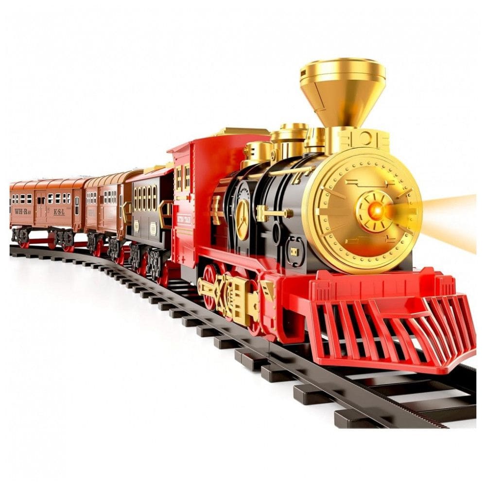 Conjunto de Trem TEMI para Crianças e Bebês 35 Peças, Trem com Locomotiva a Vapor, Vagão de Carga e Pista Longa, Brinquedo de Trem Vermelho