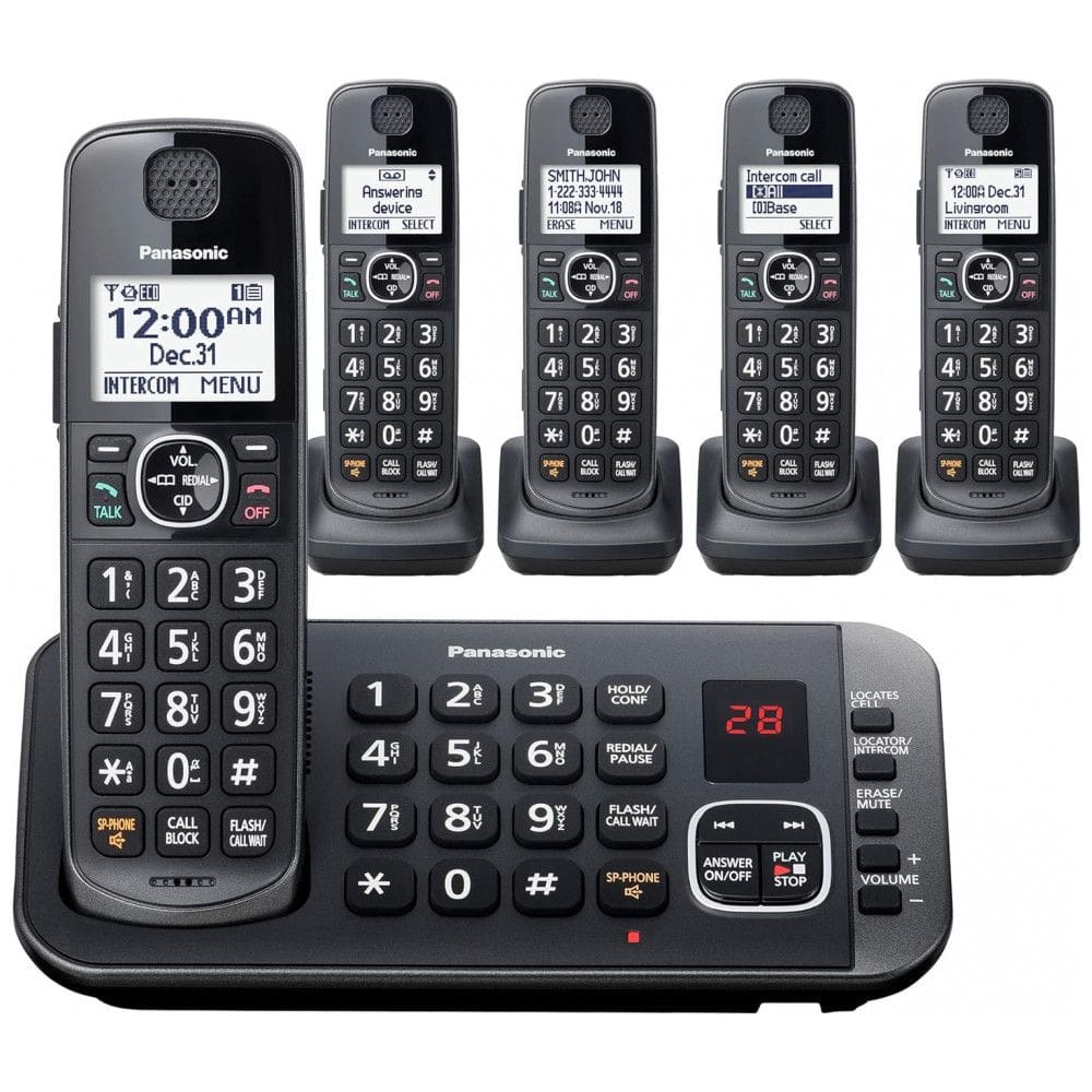 Sistema de Telefone sem Fio com Secretária Eletrônica e Redução de Ruído Aprimorada, 5 Aparelhos, Panasonic DECT 6.0