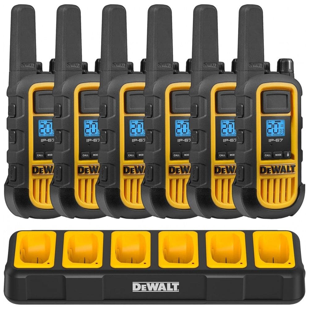 Kit 6 Rádio Walkie Talkie 2W Bidirecionais de Longo Alcance com Carregador de Grupo, DEWALT DXFRS800