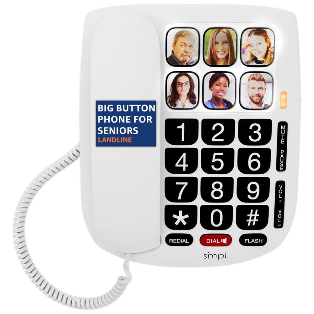 Telefone com Fio, Memória de Foto, Botões Grandes e Volume Alto para Sênior, SMPL 56010, Branco