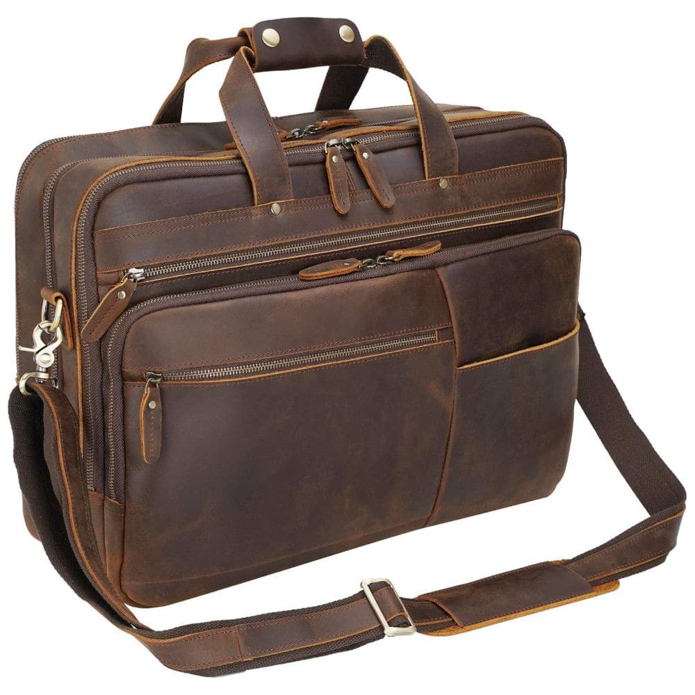 Bolsa Carteiro Masculina de Couro Italiano Grosso para Laptop com 17,3 Polegadas, Polare autêntico