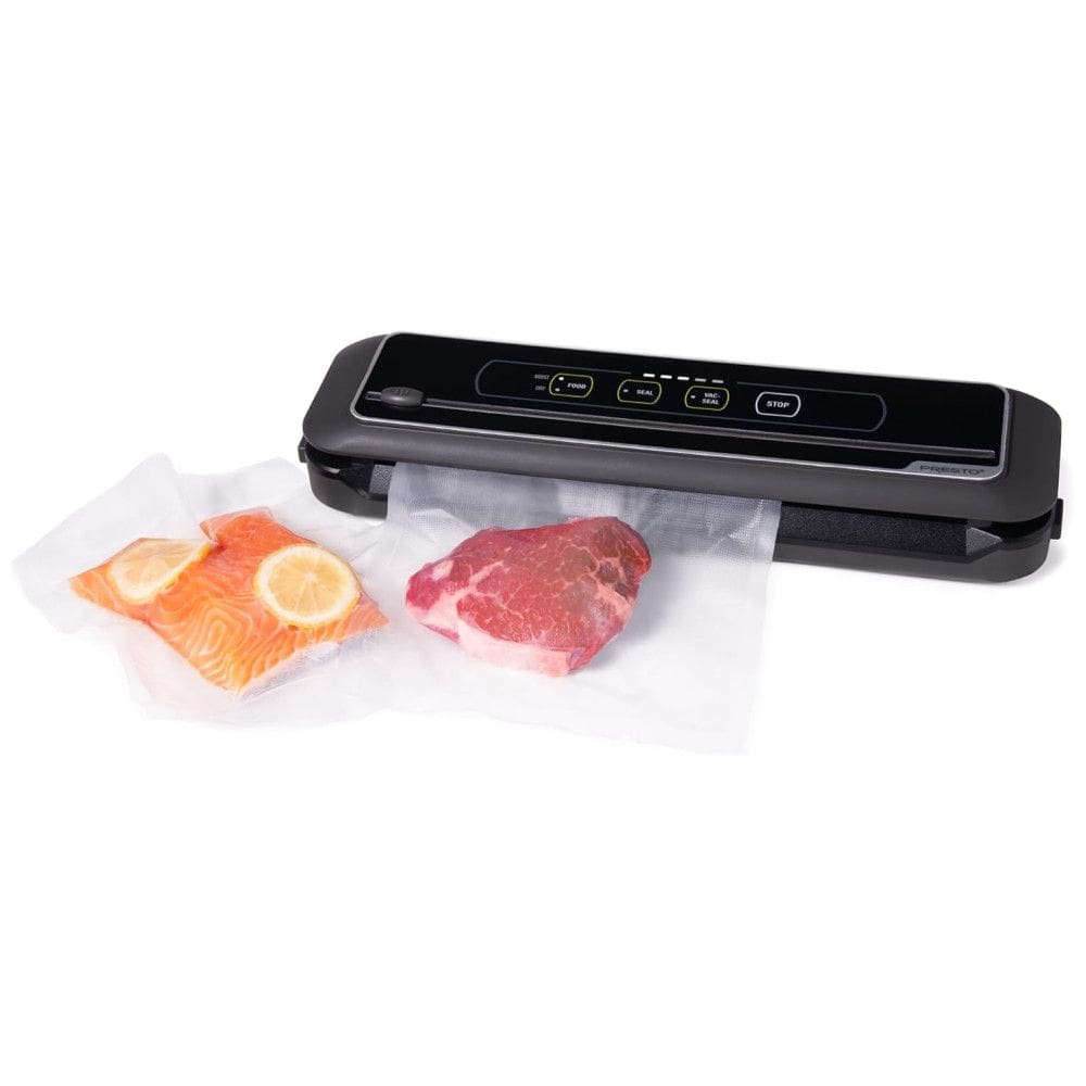 Seladora a Vácuo Elétrica com Configurações Para Alimentos Úmidos ou Secos e Cortador de Sacos Embutido, 110V 110W, Presto 05621 FreshDaddy