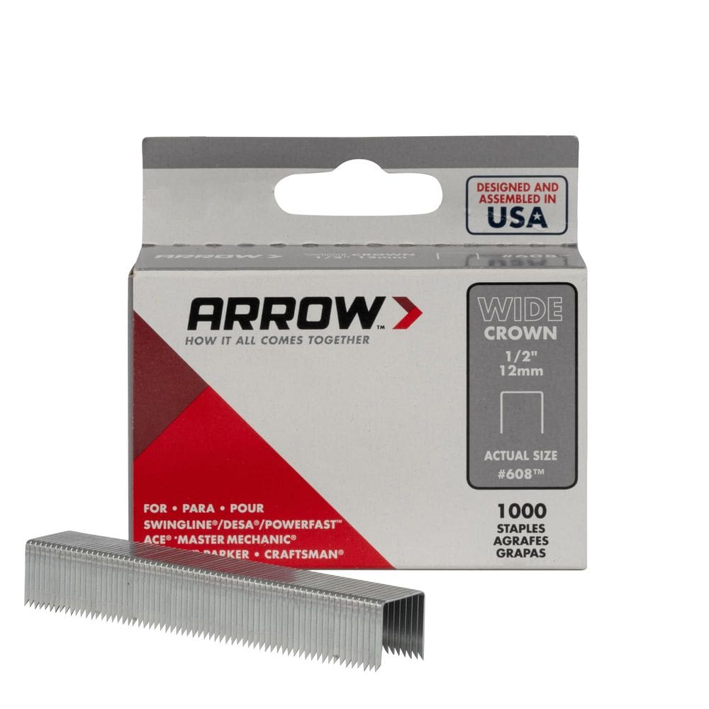 Coroa larga Staples Arrow 60830, perna de 12 mm, pacote com 1000