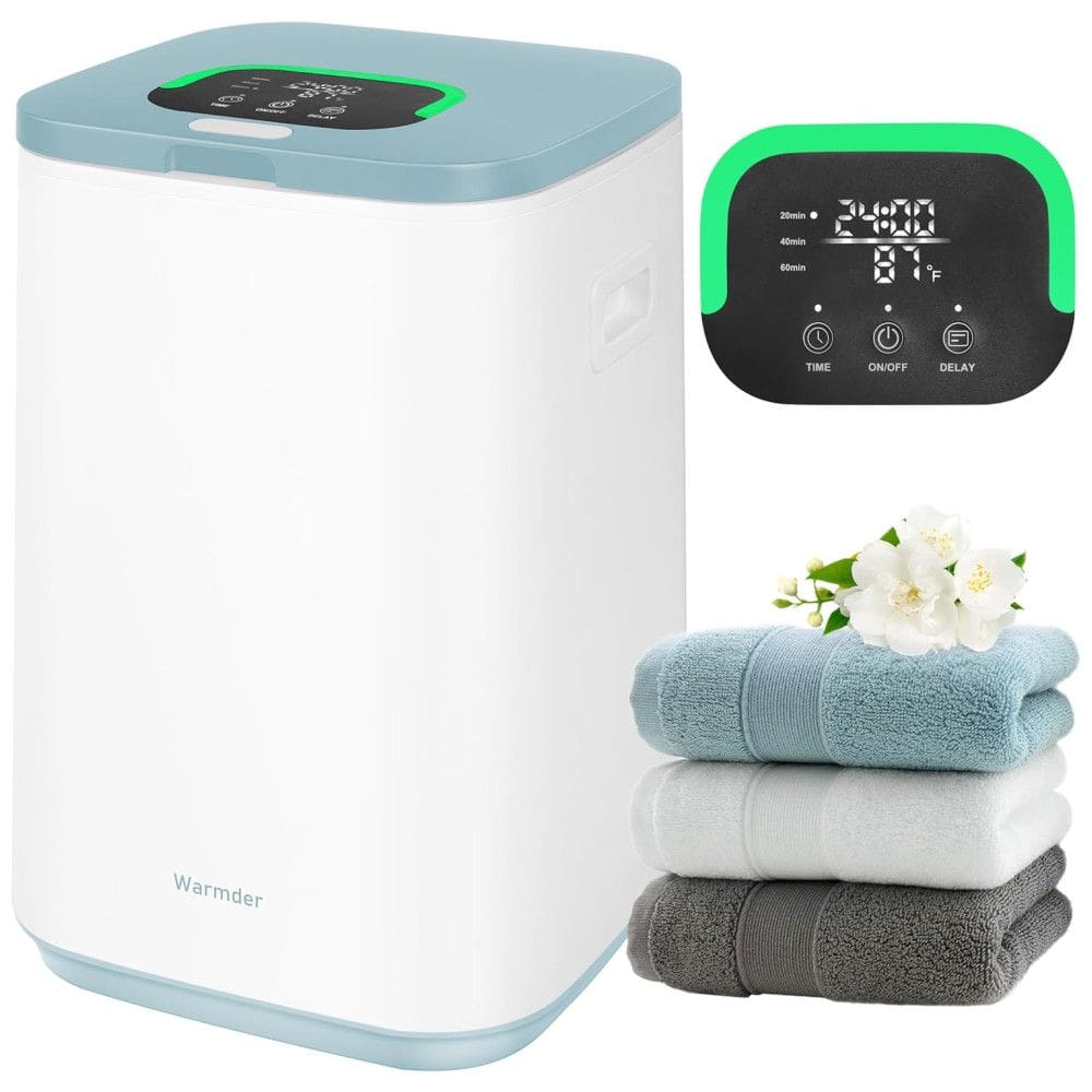 Aquecedor de Toalhas para Banheiro, Balde de 26L com Display LED, 3 Modos de Aquecimento, Timer de até 24h, Bloqueio Infantil