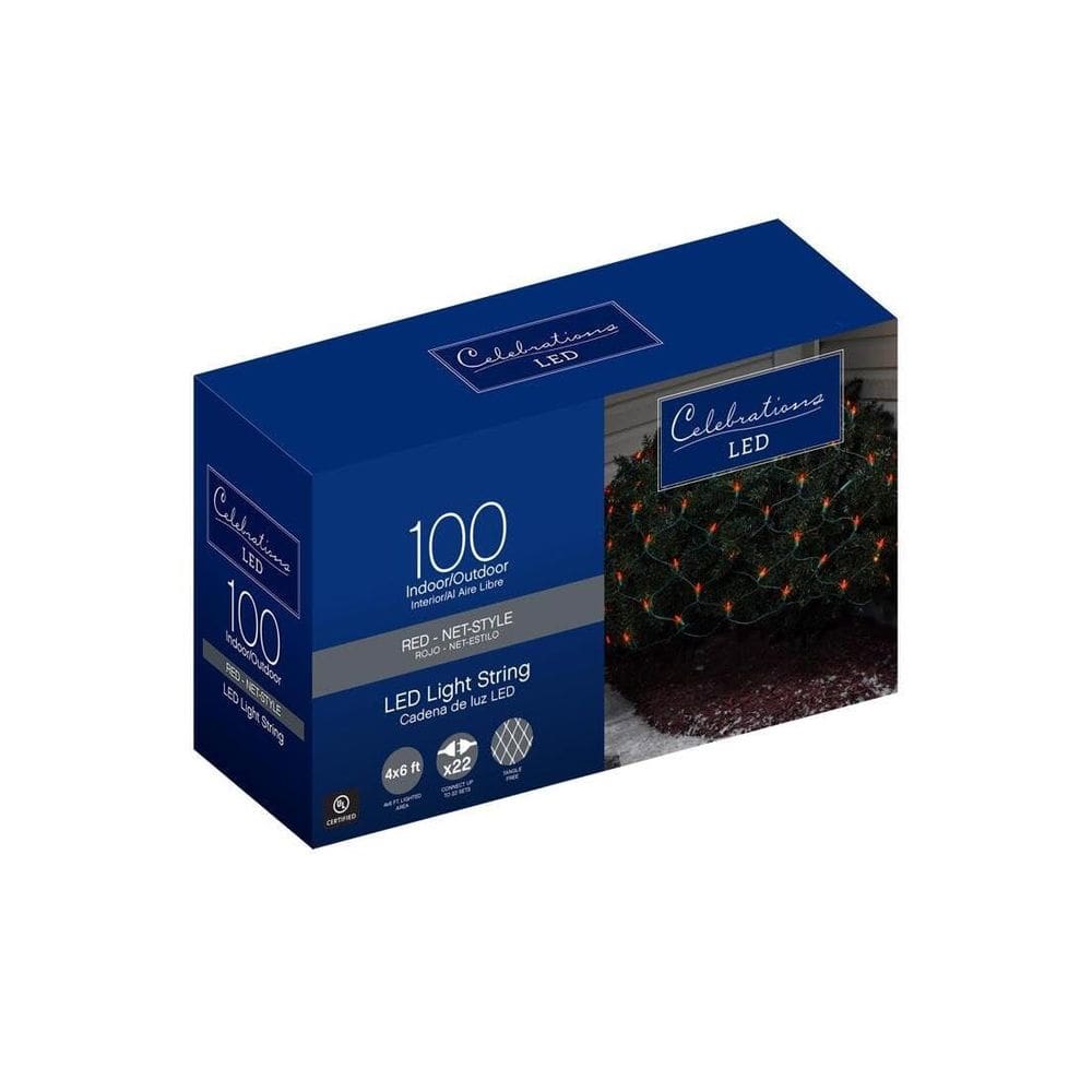 Conjunto de luzes LED Net Celebrations 122 x 183 cm 100 LEDs vermelhos