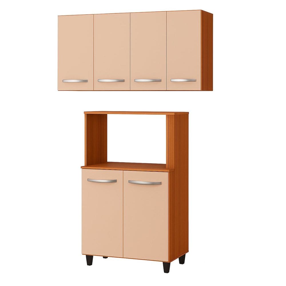 Balcão Multiuso 2 Portas e Armário Aéreo 4 Portas Taina