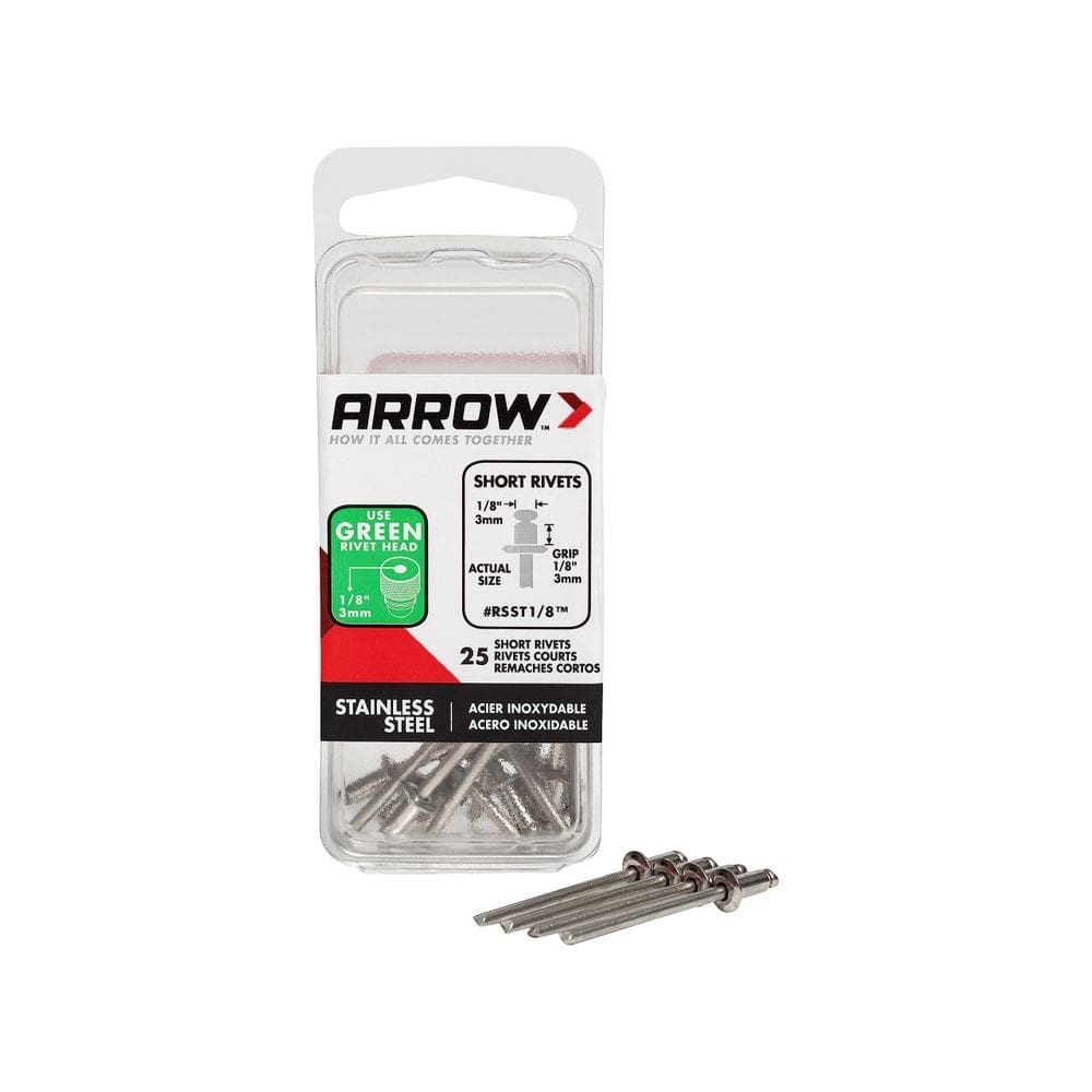 Pop Rivets Arrow RSST1/8 em aço inoxidável de 3 mm, pacote com 25
