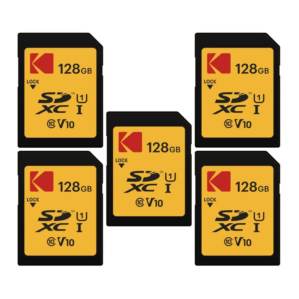 Cartão de memória KODAK 128GB SD Class 10 UHS-I U1 V10, pacote com 5