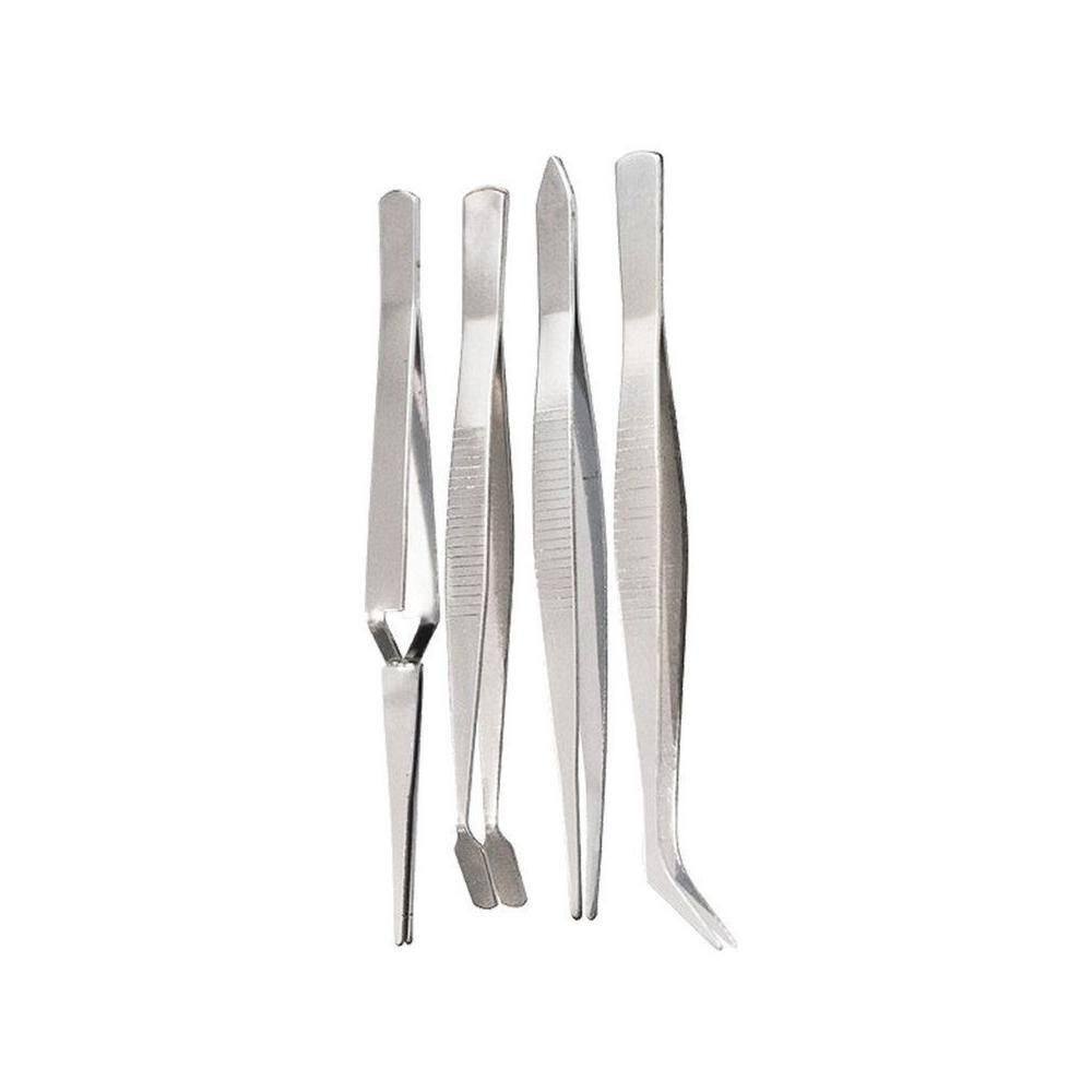 Kit 4 Pincas Precisao Inox Ponta Fina Curva Reta Eletronica Bijuteria Artes Artesanato Relojoeiro