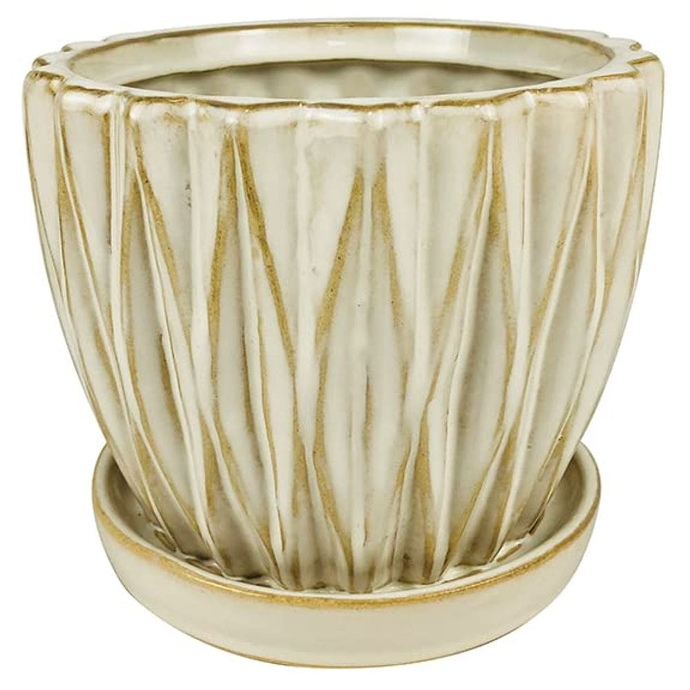 Vaso de cerâmica de 14 cm com pires e orifício de drenagem