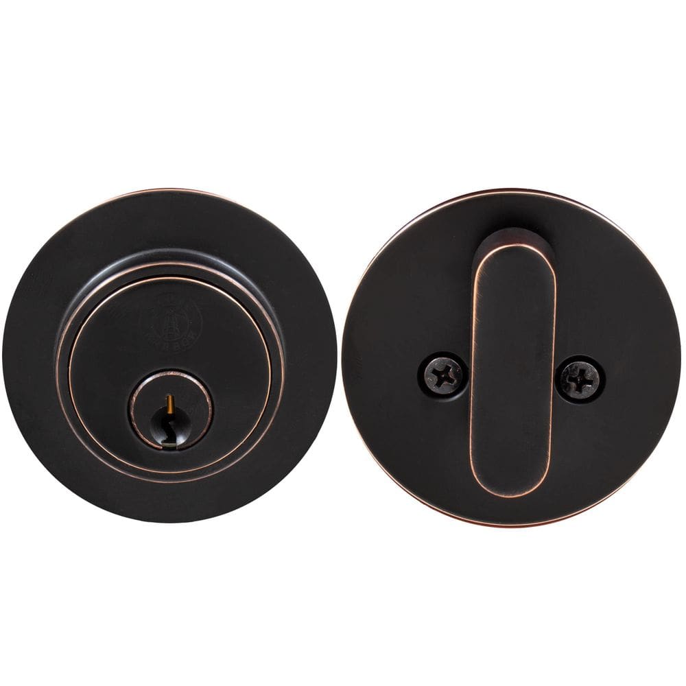 Cerrojo Deadbolt Stone Harbor Contemporáneo Redondo en Bronce Vintage