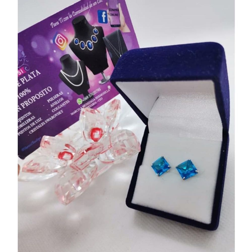 Brincos Hermosi Jewelry Aqua Marina 8 mm em prata esterlina 925