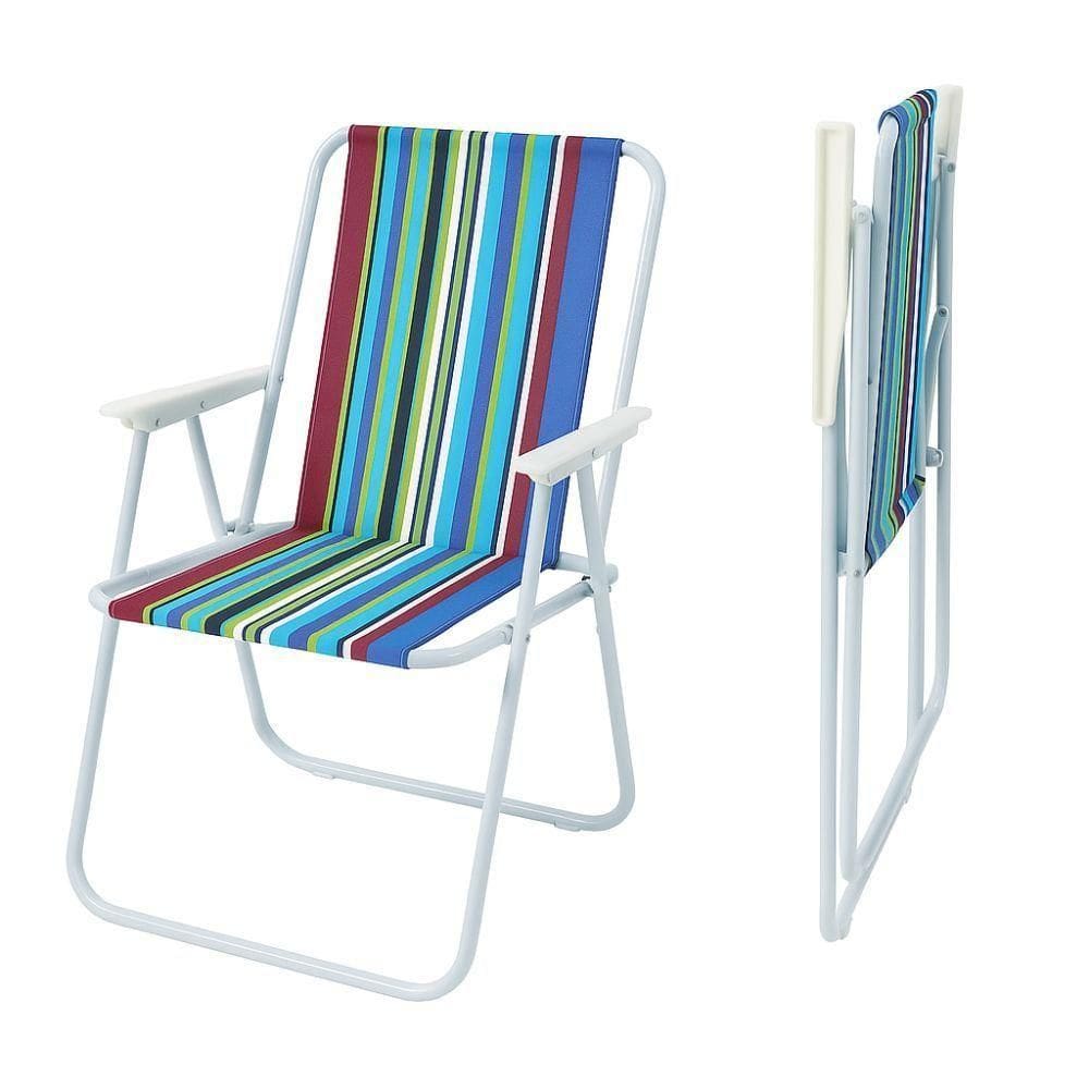 Cadeira De Praia Alta Dobrável Metal Piscina Não Enferruja