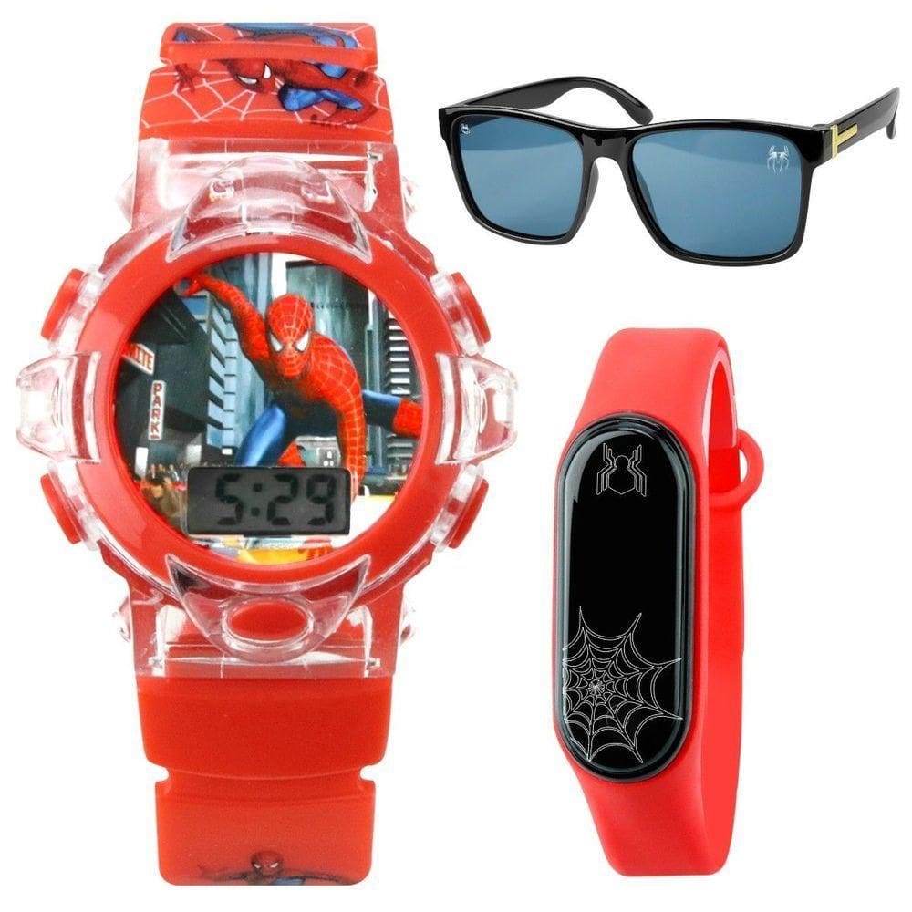 Relogio Homem Aranha Digital Infantil + Oculos Proteção Uv Ajustavel autêntico Presente Vermelho