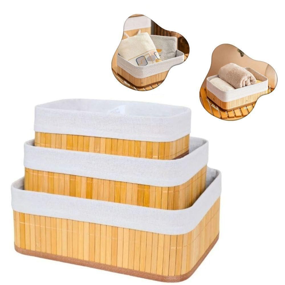 Kit 3 Cestos De Bambu Tamanhos Diferentes Organizador De Ambientes E Casa