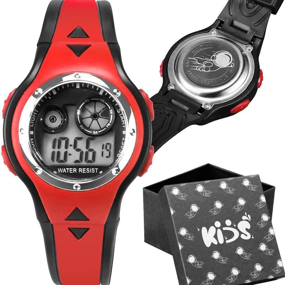 Relógio Digital Vermelho Crianca Silicone Infantil + Caixa Alarme Adolescente Esportivo autêntico