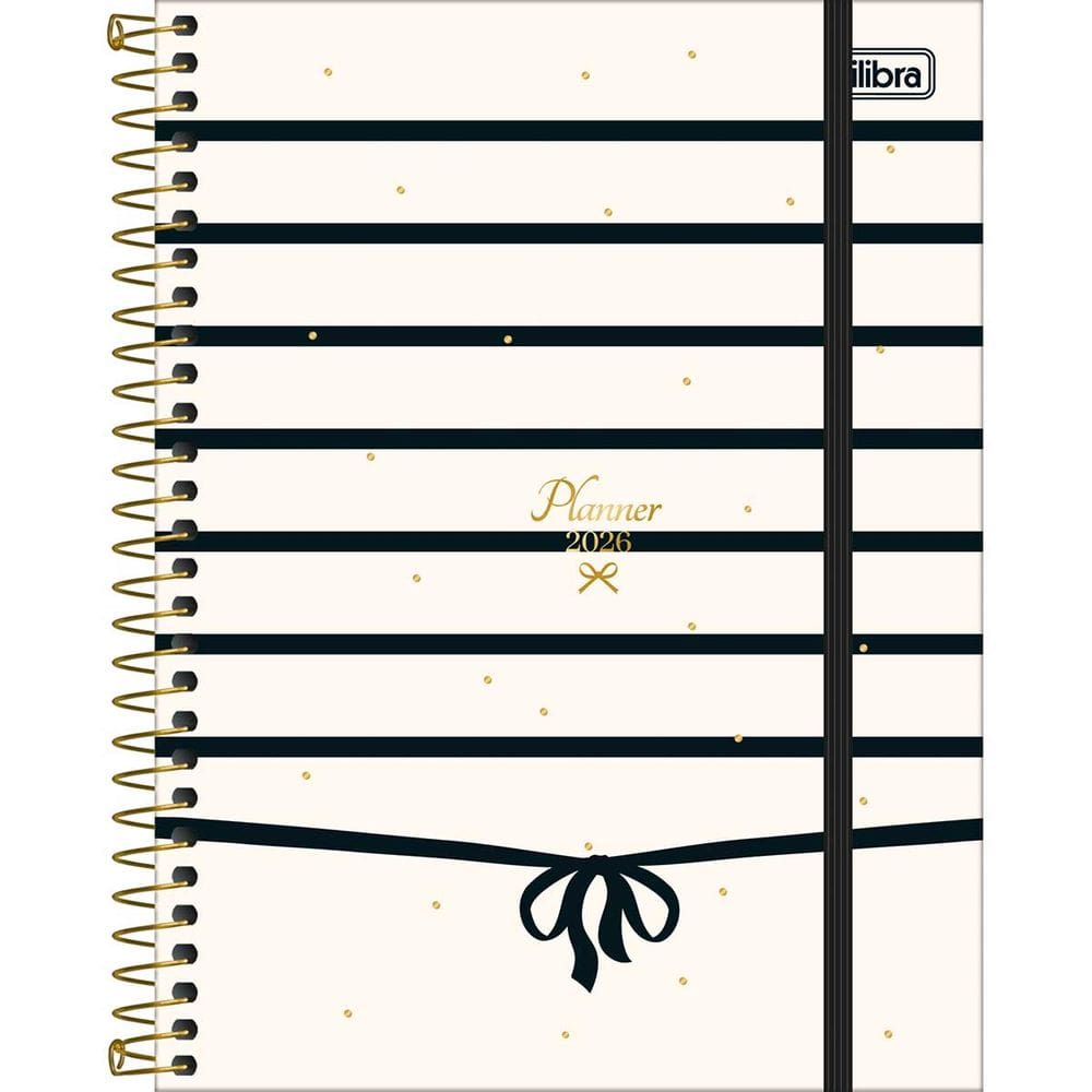 Tilibra - Planner Espiral 17,7 x 24 cm West Village 2026 - Fundo Branco e Linhas Pretas
