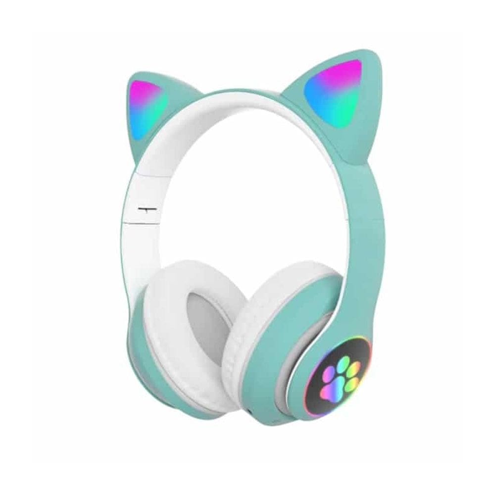 Fones de ouvido Cat Ear Wow Cool Celeste Bluetooth com leitor de MP3