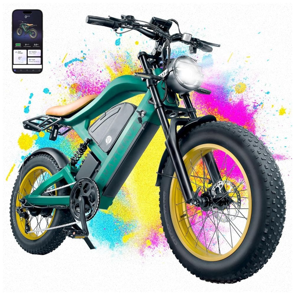 Bicicleta Elétrica SMARTRAVEL ZM22 20” Verde | Motor 1200W, Bateria 48V 20Ah, Suspensão Dupla, Freios a Disco, Câmbio Shimano 7V, GPS e LCD