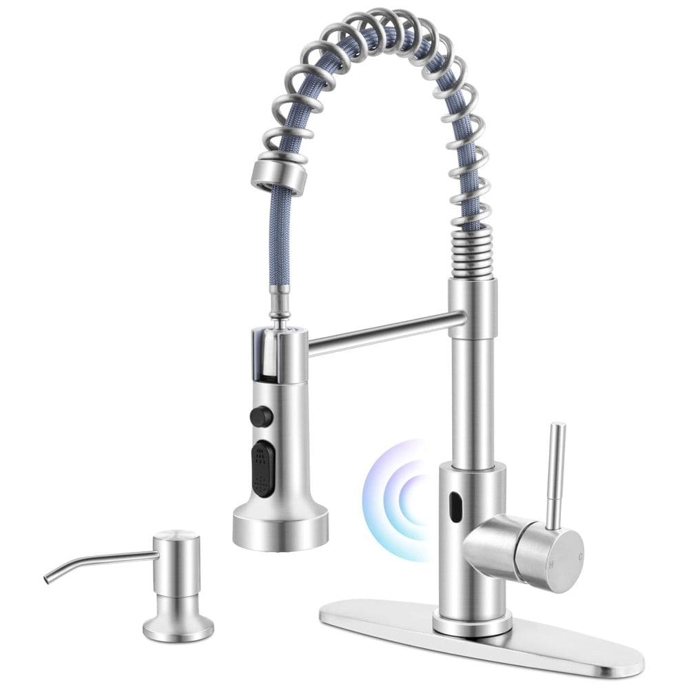 Torneira Cozinha com Dispensador de Sabão, Sensor de Movimento e Pulverizador Puxar para Baixo, Aço Inoxidável, Herogo, Níquel Escovado