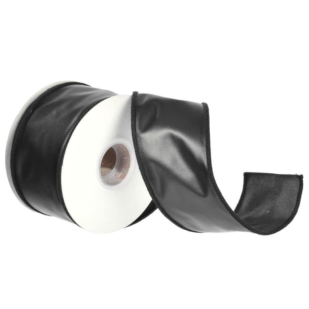 Fita decorativa Vickerman 6,5 cm de couro artificial preto