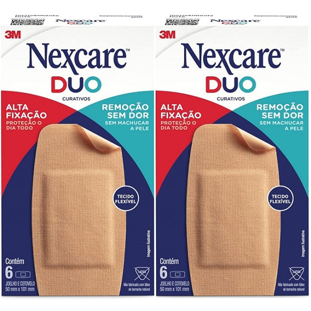 Kit com 2 Caixas de Curativo Nexcare Duo para Joelho e Cotovelo 50MM X 101MM