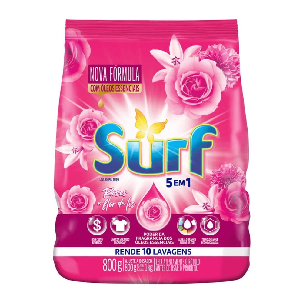 Sabão em Pó Rosas e Flor de Lis 5 em 1 Surf 800g
