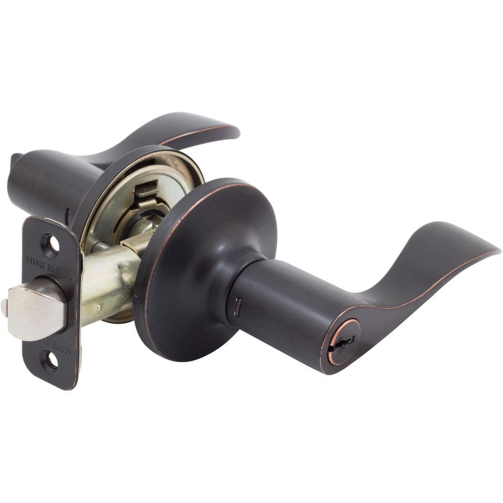 Alavanca de porta Stone Harbor Beaverton com chave de entrada vintage bronze