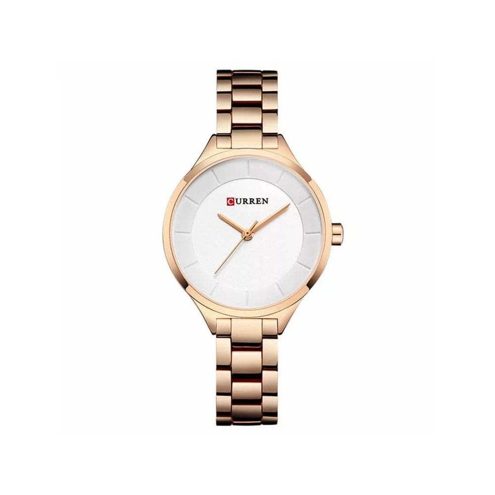 Relógio Curren 9015 Feminino Aço Inoxidável Rosê/Branco