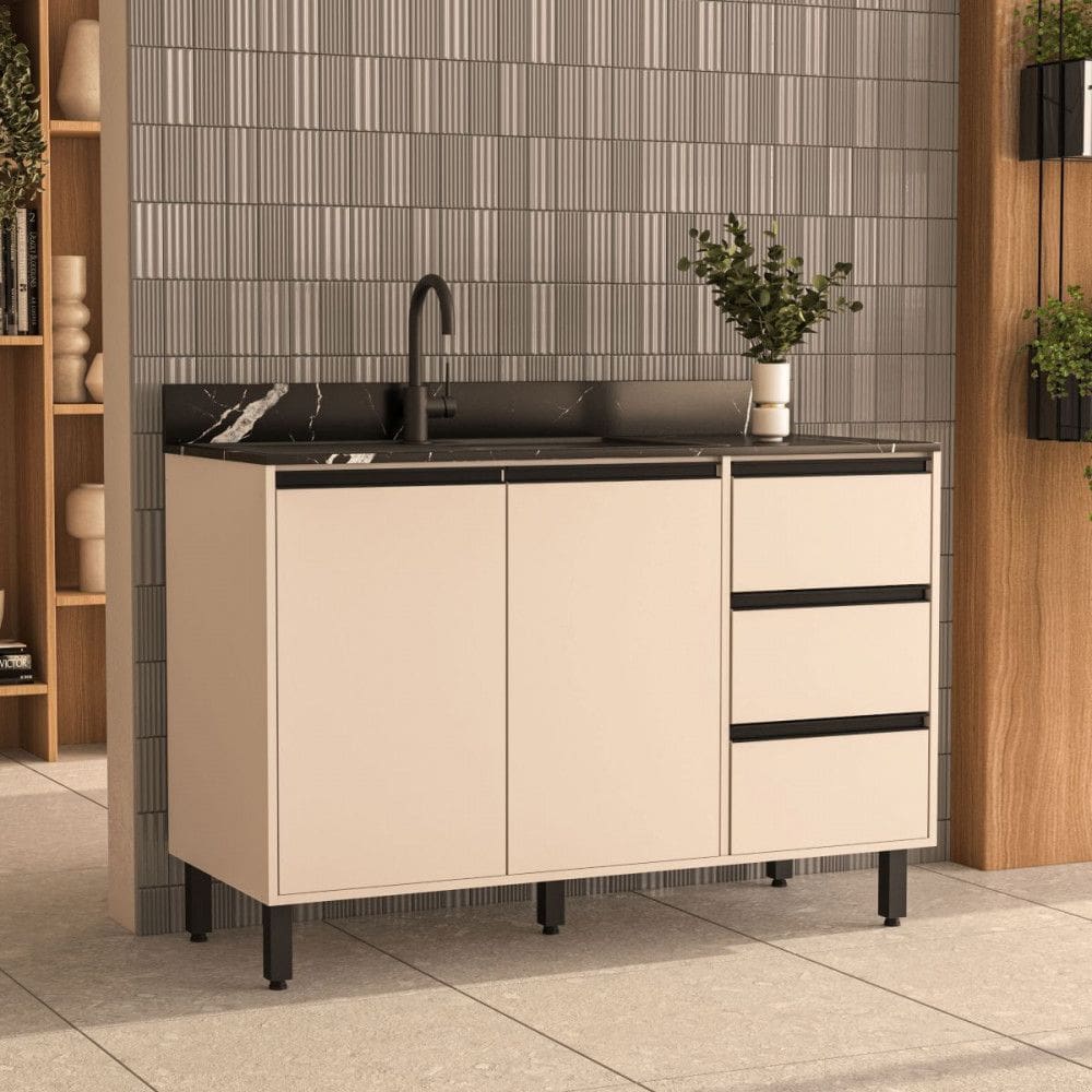 Balcao de Pia 2 Portas 3 Gavetas sem Tampo Koya Politorno Moveis