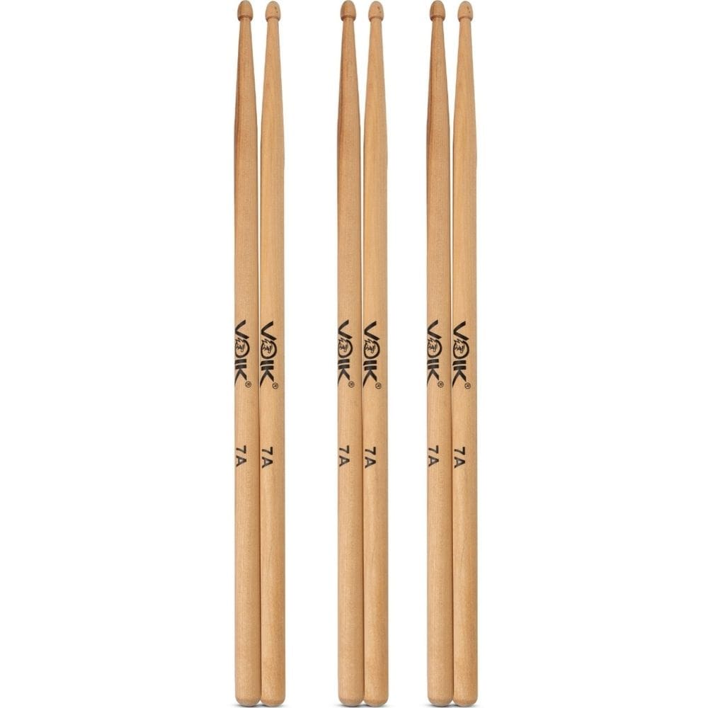 Kit 3 Pares de Baquetas Ponta de Madeira Maple Voik 5A