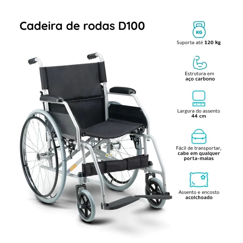 Cadeira de Rodas Dobravel Dellamed em Aço Carbono até 120KG D100