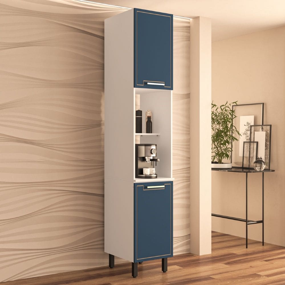 Paneleiro 2 portas 2 nichos Amara Branco Azul Politorno Móveis