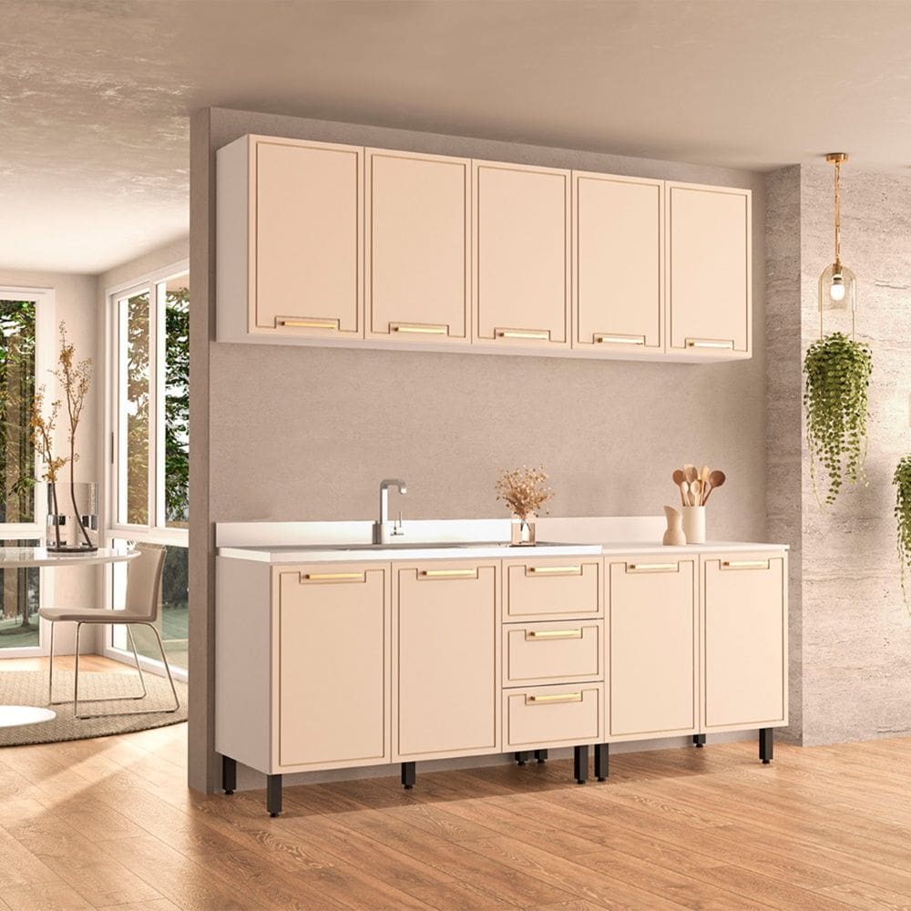 Cozinha Compacta 250077 4 Peças Amara Branco Creme Politorno Móveis