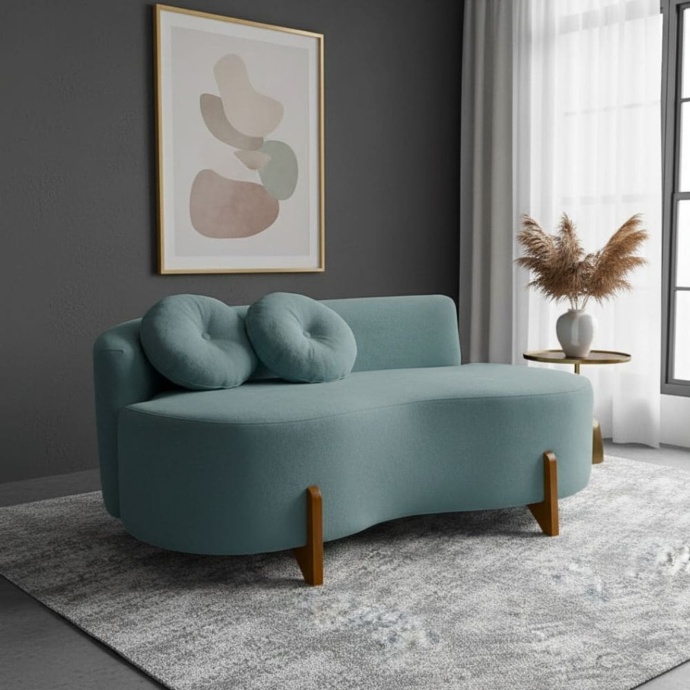 Sofá Decorativo Curvo Orgânico Living Boucle Azul Turquesa - Montanaris Decor