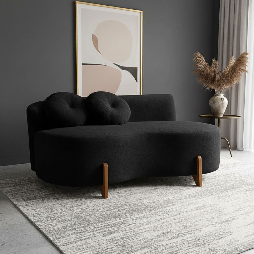 Sofá Decorativo Curvo Orgânico Living Boucle Preto - Montanaris Decor