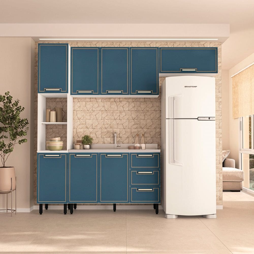 Cozinha Compacta 250078 4 Peças Amara Branco Azul Politorno Móveis