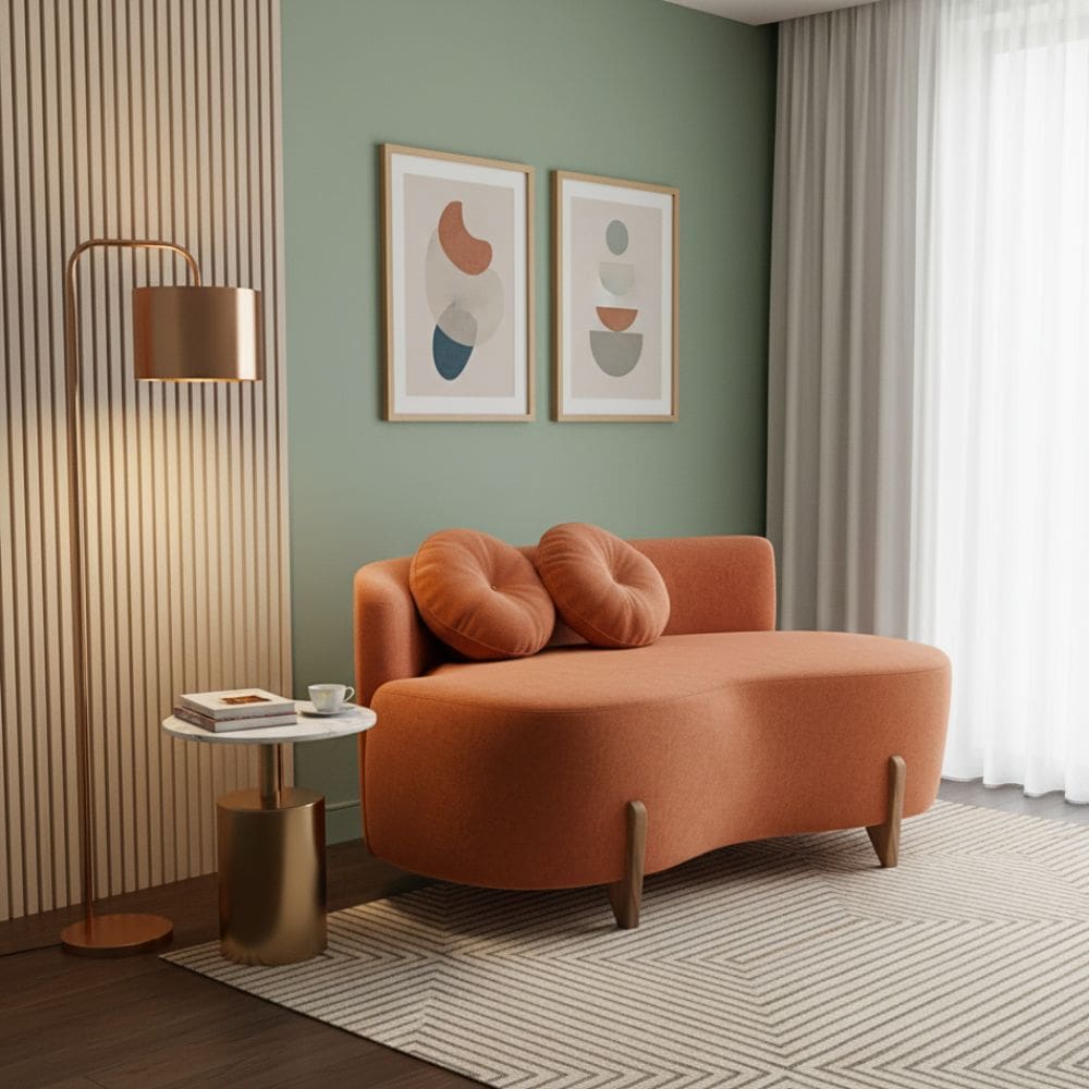 Sofá Decorativo Curvo Orgânico Living Boucle Terracota - Montanaris Decor