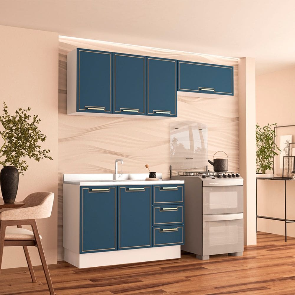 Cozinha Compacta 250081 3 Peças Amara Branco Azul Politorno Móveis