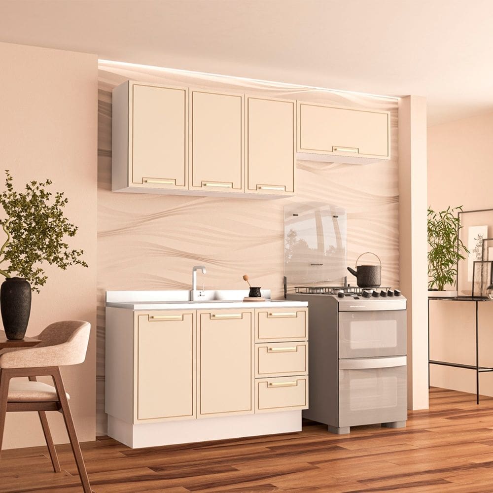 Cozinha Compacta 250081 3 Peças Amara Branco Creme Politorno Móveis